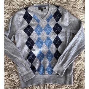 Banana Republic Merino Wool Argyle Sweater Blue/Gray/White Size Small